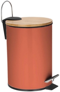 Kosmetik Eimer, Tretmülleimer 3 Liter, Bambusdeckel, Edelstahl Rot, Ø 17cm