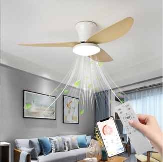 OYLCDI Deckenleuchten Leise Deckenventilator LED Deckenleuchte,APP-Kontrolle,Fernbedienung, 6 einstellbare Gänge, Leuchte/ Ventilator getrennt schaltbar
