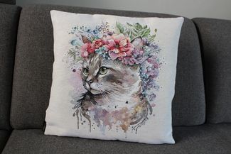 Yve! Decoration Kissenhülle Zierkissenhülle Fantasie, (1 Stück), Tiermotiv Katze, Hund oder Rehkitz mit Blumen Größe ca. 45x45 cm