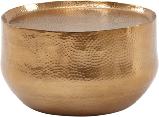 Couchtisch Aluminium Gold 60 x 60 x 35 cm Wohnzimmertisch Hammerschlag, Designer Sofatisch Rund Alu Orientalisch, Runder Kaffeetisch Metall Klein