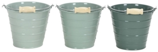 finehomegarden Blumentopf Eimer Metall mit Henkel 3farbig sort. Pflanztopf petrol/mint/grün (3 St), Topf Metalleimer Übertopf Pflanzgefäß 4Größen wählbar / Paket