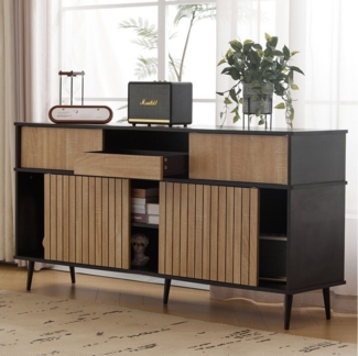 Flieks Kommode mit 4 Schiebetüren und 1 Schublade (1 St, 160Bx40Tx80H cm), Sideboard mit verstellbar Ablagen Küchenschrank Mehrzweckschrank Holz