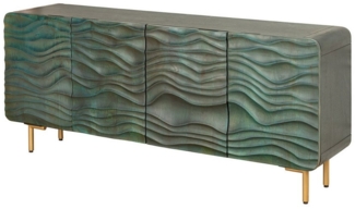 riess-ambiente Sideboard WAVE 160cm türkis / gold (Einzelartikel, 1 St), Wohnzimmer · Massivholz · Metall · Kommode · Retro Design