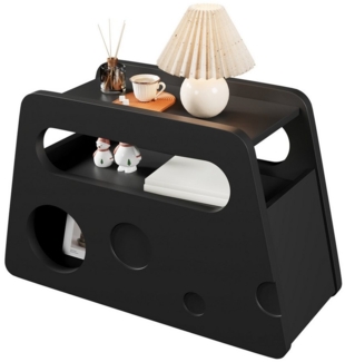 HAUSS SPOLE Couchtisch Beistelltisch mit Rollen, abgerundetem Design für Wohnzimmer Schwarz (Sideboard, Beistelltisch, Nachttisch, 1-St, vielseitig für Wohnzimmer, Schlafzimmer und Büro), mit Rollen, abgerundeten Ecken und runden Aussparungen