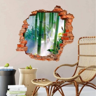 K&L Wall Art Wandtattoo 3D Wandtattoo Aufkleber Bambus Wald Wellness Bamboo Forest Wandsticker, Mauerdurchbruch Wandbild selbstklebend