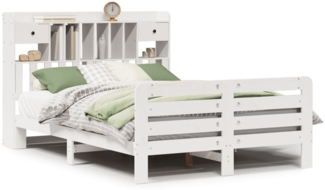 vidaXL Massivholzbett mit Regal ohne Matratze Weiß 140x190 cm Kiefer 3309990