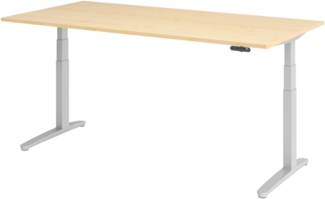 bümö elektrisch höhenverstellbarer Schreibtisch 200x100 cm mit Memory-Steuerung - Design Schreibtisch höhenverstellbar elektrisch, elektrischer Schreibtisch Ahorn, Gestell silber, XBHM2E-3-SS
