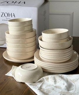 Zoha Geschirr-Set Roma 24 - teiliges Geschirrset in Beige (24-tlg), 6 Personen, Porzellan, Spülmaschinen, Mikrowellen geeignet