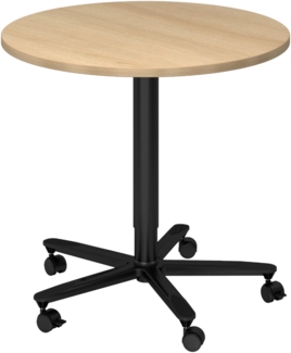 bümö Säulenhubtisch höhenverstellbar, Stehtisch Büro, Bistrotisch rund 80 x 80 cm - Besprechungstisch Eiche, Stehtisch Holz-Platte, Säule aus Metall in schwarz, Säulentisch, Hochtisch, ST08-E-D