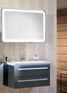 Lanzet M9 Waschtisch Set mit Spiegel 100 cm breit, Anthrazit, mit Waschbeckenbeleuchtung