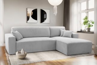 AX LIVING Catea Eckschlafsofa mit Bettkasten R – Hellgraue Ecksofa 279 cm