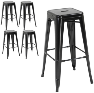 HOMCOM Barhocker aus Metall, keine Montage erforderlich, stapelbares Design (Bistrohocker, 4 St, Barstuhl mit Fußstütze), Schwarz 43 x 43 x 76 cm
