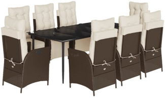 vidaXL 9-tlg. Garten-Essgruppe mit Kissen Braun Poly Rattan 3213412