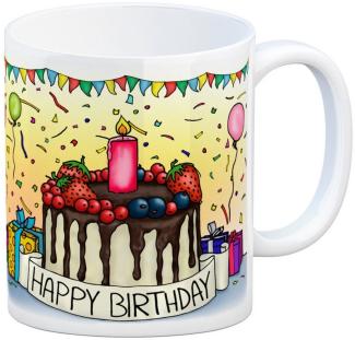 speecheese Tasse Kaffeebecher mit Geburtstagstorte Motiv und Spruch: Happy Birthday