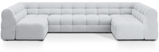 Micadoni Panorama-Sofa Kendal 7-Sitzer Strukturierter Stoff Hellgrau Buchenholz schwarz