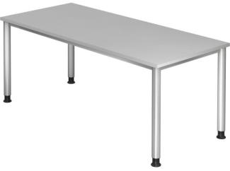 Schreibtisch HS19 4-Fuß rund 180x80 cm Grau Gestellfarbe: Silber