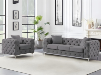 Vente-unique - 3-Sitzer-Sofa & Sessel - Anthrazit - Samt - EDWINA