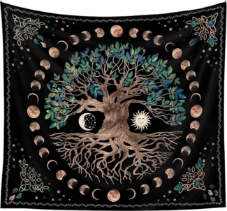 NUODWELL Wandteppich Baum des Lebens Mondphasen Tapestry Psychedelisches Mandala Wandbehang