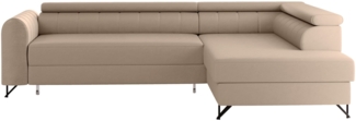 Selsey 'Luktio' Ecksofa mit Schlaffunktion, Stauraum und wasserfestem Samtbezug, beige, rechts, 88 x 250 x 179 cm