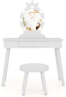 COSTWAY Schminktisch Kinderschminktisch mit Hocker, mit LED Beleuchtung