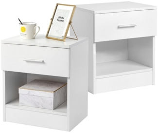 VINGLI Nachttisch Kleiner Beistelltisch Weiß, Nachtschrank mit Schubladen, Nachtkommde (2-St), 39 x 29x 41 cm, für Boxspringbetten