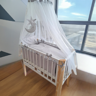 Beistellbett Stubenbett BABY HERZEN Schleifen Grau