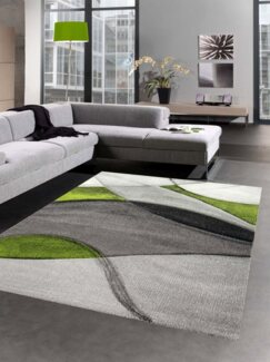 Carpetia Teppich Teppich modern Teppich Wohnzimmer Wellen grün grau schwarz, rechteckig, Höhe: 13 mm