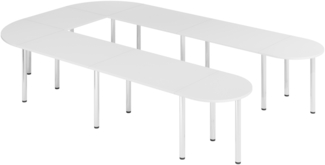 bümö Konferenztisch U-Form 380x240 cm großer Besprechungstisch in weiß, Besprechungstisch mit Chromfüßen, Meetingtisch für 11 Personen, Tisch für Besprechungsraum & Meeting, SETK6-W-C