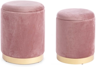 Pouf Polina 2er-Set in Samt-Optik, Rosa, 32x32x38 / 36x36x45 cm