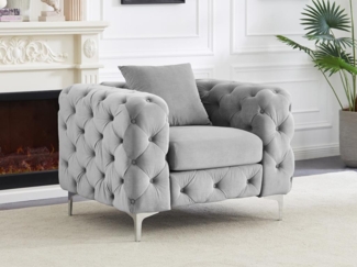 Vente-unique - Chesterfield-Sessel - Hellgrau - Samt - EDWINA