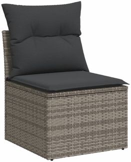vidaXL Gartensofa ohne Armlehnen mit Kissen Grau Poly Rattan 366112