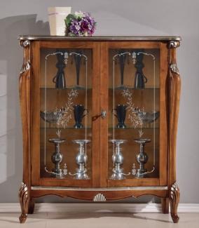 Casa Padrino Luxus Barock Vitrine Braun / Silber - Handgefertigter italienischer Barockstil Vitrinenschrank - Italienische Barock Möbel - Barockstil Möbel - Luxus Qualität - Made in Italy