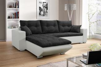 Ecksofa Sofa NINO mit Schlaffunktion Weiss-Schwarz Ottomane Links