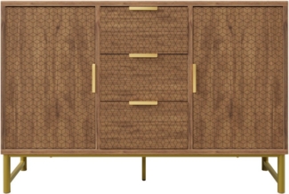 OKWISH Sideboard mit höhenverstellbaren Metallfüßen (Kommode, Schubkastenkommode, 1 St, 3 Schubladen und 2 Türen), mit stilvollem Reliefdesign,Holzmaserung,17cm Bodenfreiheit