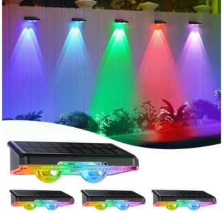 Elegear LED Solarleuchte 2/4/8 Stück Solarleuchte Warmweiß/Bunt, Gartenleuchten für Garten Zaun, Außenbeleuchtung, LED wechselbar, RGBW /Warmweiß, Kaltweiß, Neutralweiß, Solar Wandleuchte mit 11 Beleuchtungsmodi für Balkon Terrasse Treppen