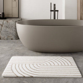 Wecon home Basics Badematte Hilda, Höhe 15 mm, Polyester, rechteckig, waschbar, rutschfest, strapazierfähig, pflegeleicht mit Retro Muster