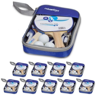 Relaxdays '2 Sterne' Tischtennis-Set, 10 Stück, Kunststoff / Holz blau