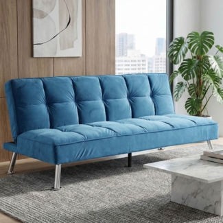 Sofa HWC-K21, Klappsofa Couch Schlafsofa, Nosagfederung Schlaffunktion Liegefläche 181x107cm ~ Samt, blau