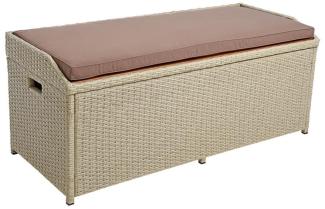 Sitzbank Gartenbank mit Auflagenbox Rattan Kissentruhe Polyrattan Bank Beige