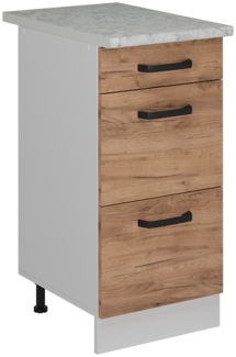 Küchenunterschrank R-Line Goldkraft Eiche 40 cm AP Marmor Vicco