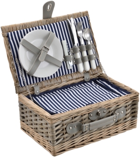 Picknickkorb mit Besteck-Set für 2 Personen Blau/Weiß casa. pro