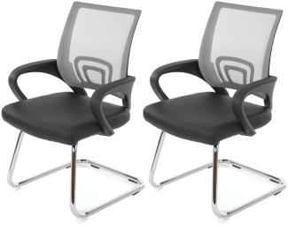 2er-Set Konferenzstuhl Ancona, Besucherstuhl, Kunstleder ~ grau