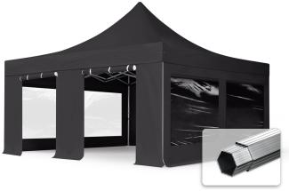 5x5 m Faltpavillon, PROFESSIONAL Alu 50mm, feuersicher, Seitenteile mit Panoramafenstern, schwarz