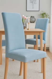 Esszimmerstühle (2 Stück), modern gepolstert mit Cordbezug Blau, Massivholzgestell in Buche