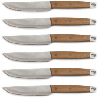 LIVOO Steakmesser Messer-Set Edelstahl Buchenholzgriffe geriffelt 6-teilig ME...