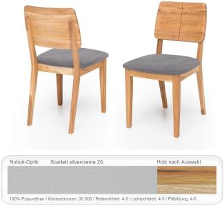 Holzstuhl Norea 2 Polsterstuhl Varianten Esszimmerstuhl Küchenstuhl Kernbuche geölt, Scarlett silvercreme