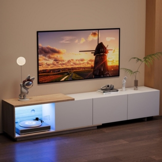 PXloue TV-Schrank Ausziehbarer TV-Schrank mit 3 Schubladen (Pop-up-Vorrichtungen) LED-Beleuchtung, Länge 162-240 cm