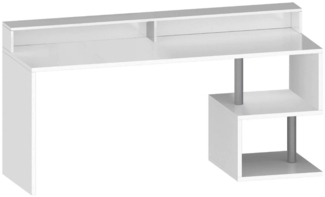 Dmora Schreibtisch Arre, Linearer Schreibtisch mit Ablagefächern und LED-Leuchten, Mehrzweck-Büroschreibtisch mit Platte, 180x60h93 cm, Weiß