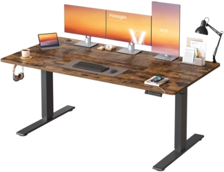 VASAGLE Höhenverstellbarer Schreibtisch, 160x80 cm, USB-C-Anschluss, Ablage für Steckdosenleiste, Stehtisch, Erinnerung bei langem Sitzen, 3 Speichertasten, für Büro, vintagebraun LSD146KD02