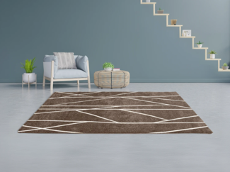 Vente-unique - Hochflorteppich mit asymmetrischem Muster - 160 x 230 cm - Beige & Weiß - BARDIO